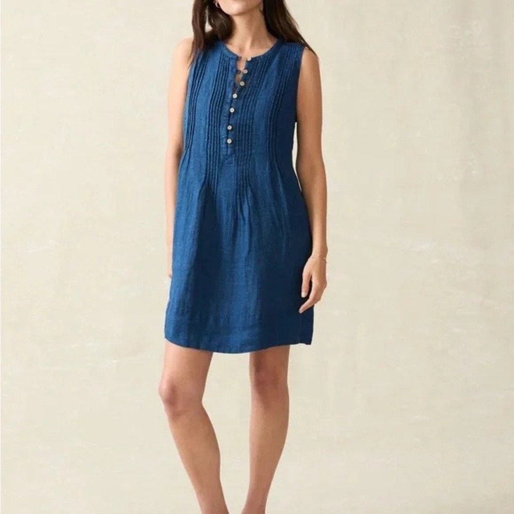 Faherty Indigo Pintuck Sleeveless Mini Dress